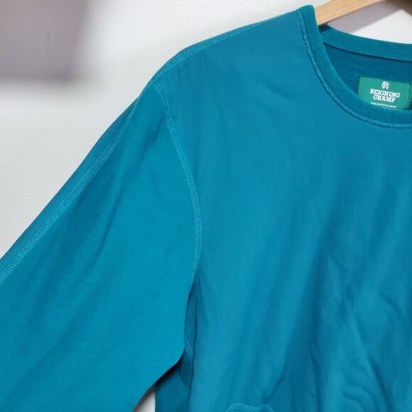 REIGNING CHAMP Sea to Sky Crewneck Sweatshirt Nylon Mixed Media Teal Men's XL - Picture 2 of 11
